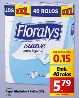 Lidl Floralys Papel Higiénico 2 Folhas XXL Emb. 40 rolos promoção