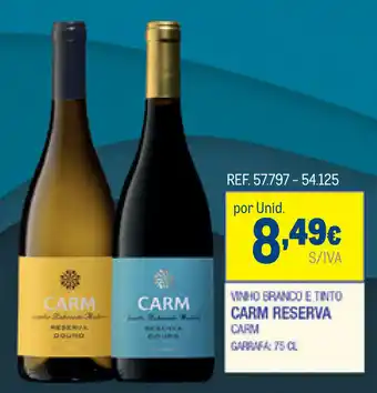 Makro Vinho Branco e Tinto Carm Reserva 75cl promoção