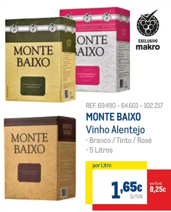 Makro Monte Baixo VInho Alentejo 5 Litros promoção