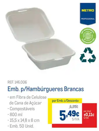 Emb. P/Hambúrguers Brancas 15,5 x 14,8 x 8cm 50 Unid