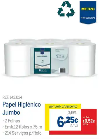 Papel Higiénico Jumbo 12x75m