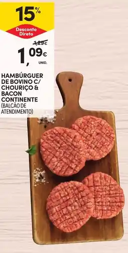 Continente HAMBURGUER DE BOVINO C/ CHOURICO & BACON CONTINENTE (BALCÃO DE ATENDIMENTO) promoção