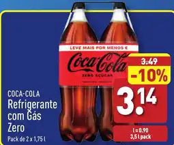 ALDI COCA-COLA Refrigerante com Gás Zero Pack de 2 x 1,75L promoção