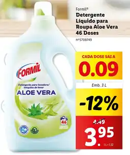 Lidl Formil Detergente Líquido para Roupa Aloe Vera 46 Doses Emb. 3 L promoção
