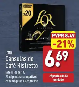 ALDI L'OR Cápsulas de Café Ristretto promoção