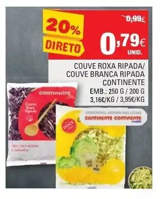 Continente Couve Roxa Ripada/ Couve Branca Ripada Continente 250g/200g promoção