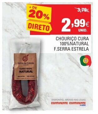 Continente Chouriço Cura 100% Natural F. Serra Estrela promoção