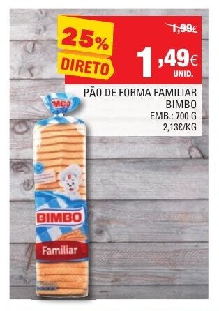 Continente Pão de Forma Familiar Bimbo 700g promoção