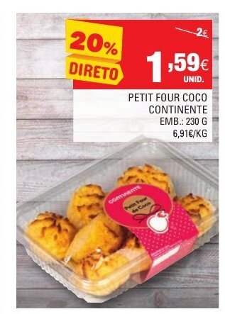 Continente Petit Four Coco Continente 230g promoção