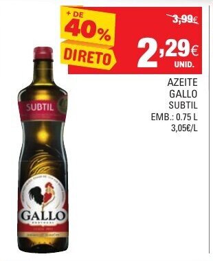 Continente Azeite Gallo Subtil 0,75L promoção