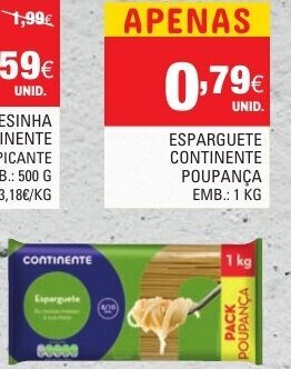 Continente Esparguete Continente Poupança 1kg promoção