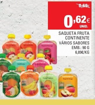 Continente Saqueta Fruta Continente 90g promoção