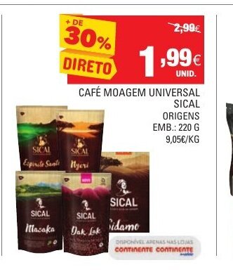Continente Café Moagem Universal Sical Origens 220g promoção