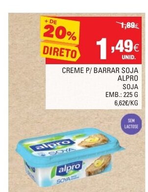 Continente Creme P/ Barrar Soja Alpro 225g promoção