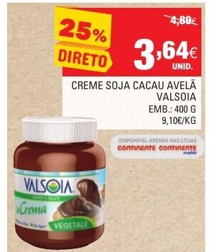 Creme Soja Cacau Avelã Valsoia 400g