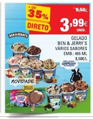 Continente Gelado Ben & Jerry's 465ml promoção