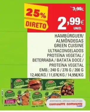 Continente Hambúrguer/ Almôndegas Green Cuisine 240g/ 270g/ 200g promoção