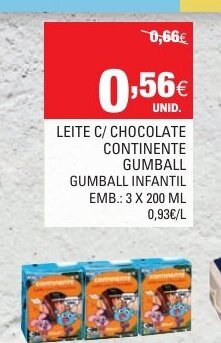 Continente Leite C/ Chocolate Continente Gumball 3x200ml promoção