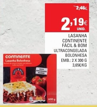 Continente Lasanha Continente Fácil & Bom 2x300g promoção
