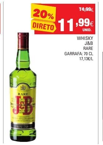 Continente Whisky J & B Rare 70cl promoção