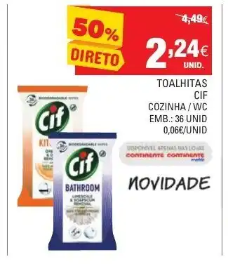 Continente Toalhitas CIF Cozinha / WC promoção