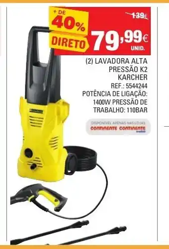 Continente (2) Lavadora Alta Pressão K2 Karcher promoção