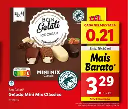 Lidl Bon Gelati Gelado Mini Mix Clássico Emb. 16x50 ml promoção