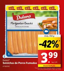 Lidl Dulano Salsichas de Porco Fumadas Emb. 700 g promoção