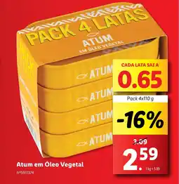 Lidl Atum em Óleo Vegetal Pack 4x110 g promoção