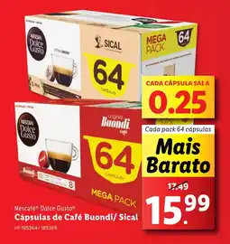 Lidl Nescafé Dolce Gusto Cápsulas de Café Buondi/ Sical Cada pack 64 cápsulas promoção