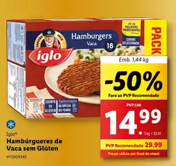 Lidl Iglo Hambúrgueres de Vaca sem Glúten promoção