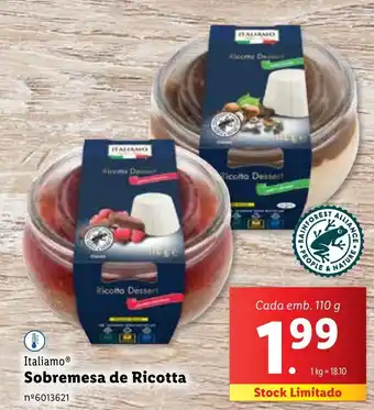 Lidl Italiamo Sobremesa de Ricotta promoção