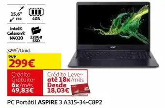 Auchan Aspire PC Portátil 3 A315-34-C8P2 promoção