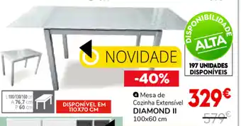 Conforama Mesa de Cozinha Extensível Diamond II 100x60cm promoção