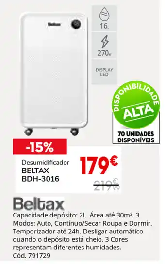 Conforama Desumidificador Beltax BDH-3016 promoção