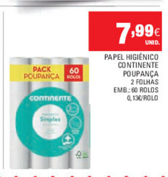 Continente Papel Higiénico Continente Poupança promoção
