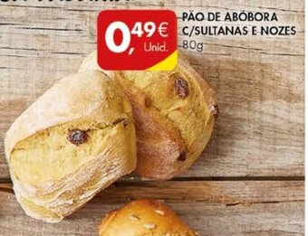 Pingo Doce Pão de Abóbora C/ Sultanas e Nozes 80g promoção