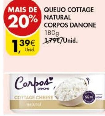 Pingo Doce Queijo Cottage Natural Corpos Danone 180g promoção