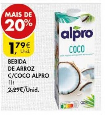 Pingo Doce Bebida de Arroz C/ Coco Alpro 1lt promoção