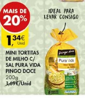 Pingo Doce Mini Tortitas de Milho C/ Sal Pura Vida Pingo Doce 200g promoção
