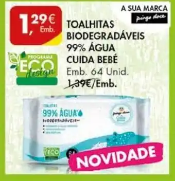 Pingo Doce Toalhitas Biodergadáveis 99% Água Cuida Bebé 64 Unid promoção