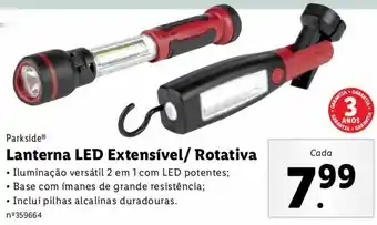 Lidl Parkside Lanterna LED Extensível/ Totativa promoção