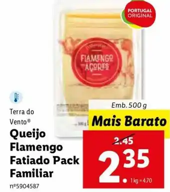 Lidl Terra do Vento Queijo Flamengo Fatiado Pack Familiar 500g promoção
