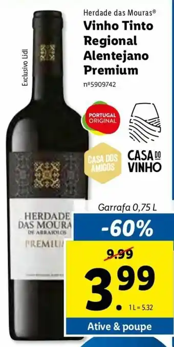 Lidl Herdade das Mouras Vinho Tinto Regional Alentejano Premium 0,75L promoção