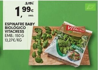 Continente Espinafre Baby Biologico Vitacress 150g promoção