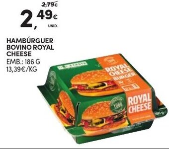 Continente Hambúrguer Bovino Royal Cheese 186g promoção