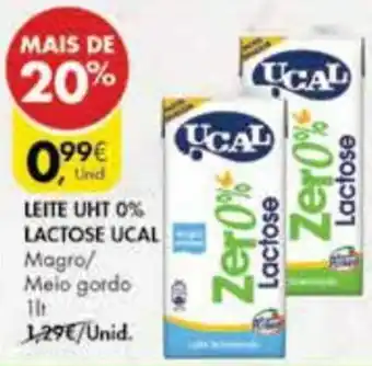 Pingo Doce Leite UHT Zero% Lactose Ucal 1lt promoção