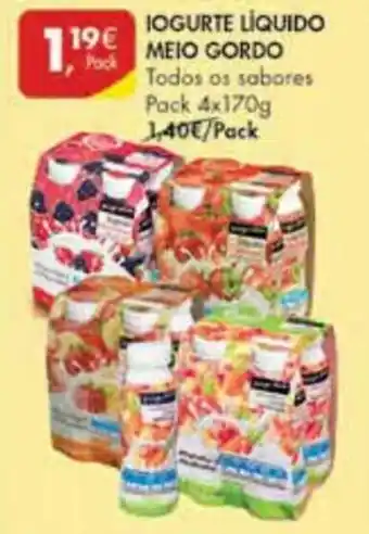 Pingo Doce Iogurte Líquido Meio Gordo 4x170g promoção