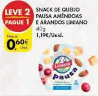 Pingo Doce Snack de Queijo Pausa Améndoas e Arandos Limiano 40g promoção