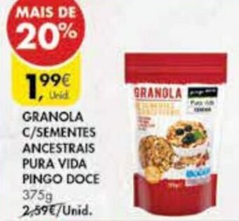 Pingo Doce Granola c/Sementes Ancestrais Pura Vida Pingo Doce 375g promoção